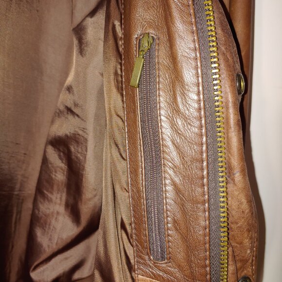 Eddie Bauer 100% Genuine Lamb  Distressed Leather Jacket Size L Brown - Picture 5 of 12